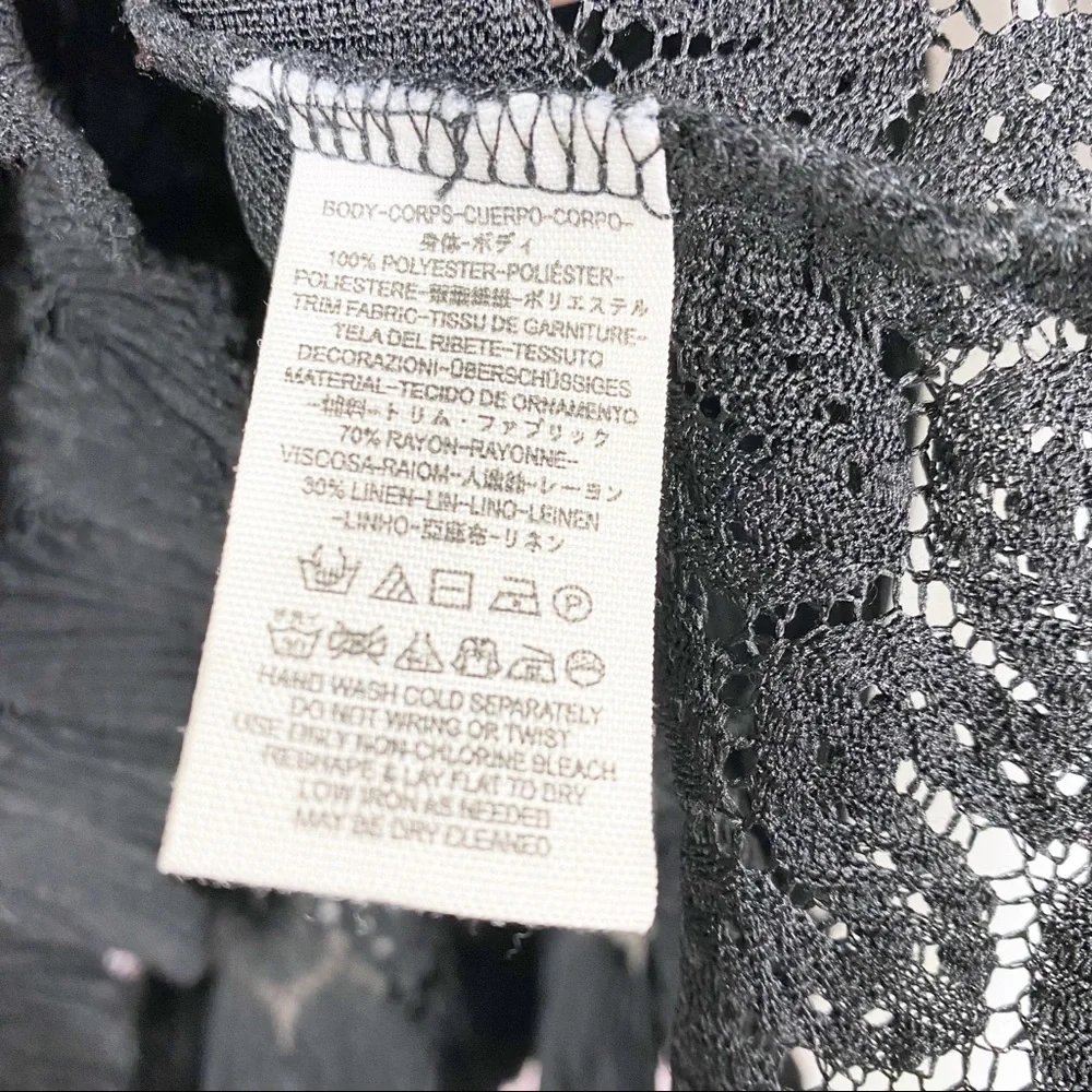 Free People Bohemian Boho Black Crochet Knit Blouse S